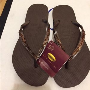 Havaianas brown metal mesh flip flops size 6